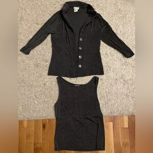 WILLI SMITH COLLECTION 2 pc gray Silver black sleeveless top cardigan S M Set